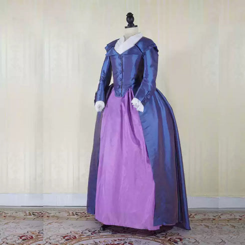 Royal Blue and Purple Rococo Gown with Buttoned Bodice - 18th Century Ball Gown - Plus Size